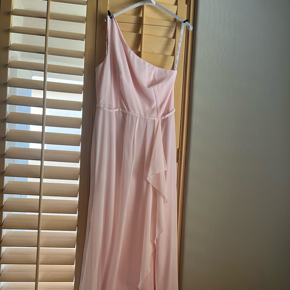 David’s Bridal Petal Pink One-Shoulder Bridesmaid’s Gown